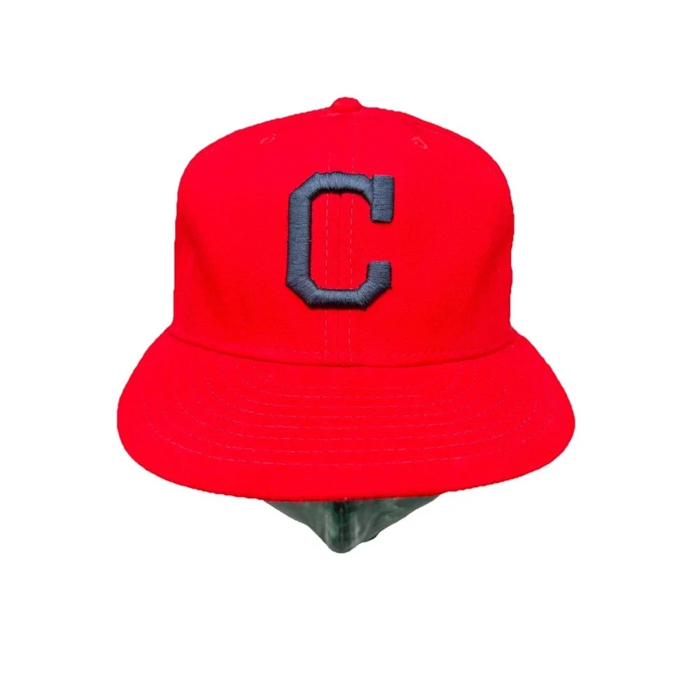 New Era Cleveland Indians MLB Hat Mens 7 1/2 Red Excellent Fitted Wool Cap